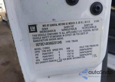 2006 GMC Sierra 1500 Work Truck из США, поврежденный, VIN 3GTEC14X96G201345